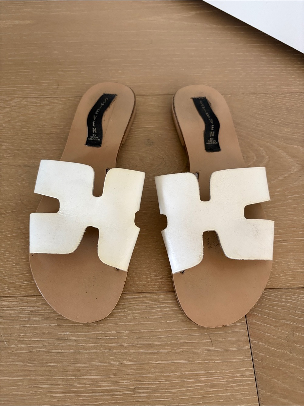 Steven By Steve Madden White Leather Cutout Slide Sandals